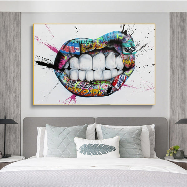Inspiration Lips Graffitti Art Canvas Posters And Prints Street Kiss Art Canvas Paintings Wall Art Pictures For Living Room Wall