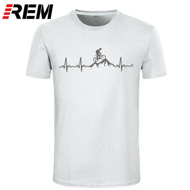 REM Mountain Bike Heartbeat Funny MTB Dirt Bike T Shirt Plus Size Custom Short Sleeve Men's T-shirt Fashion Family Cotton