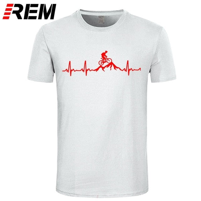 REM Mountain Bike Heartbeat Funny MTB Dirt Bike T Shirt Plus Size Custom Short Sleeve Men's T-shirt Fashion Family Cotton