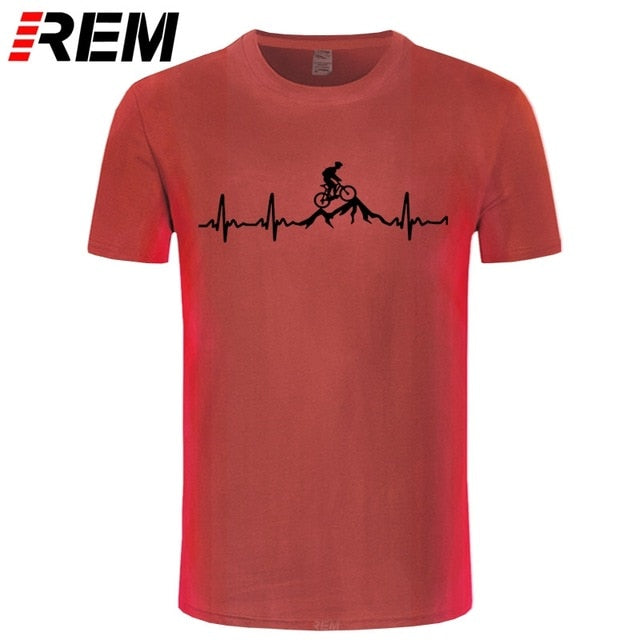 REM Mountain Bike Heartbeat Funny MTB Dirt Bike T Shirt Plus Size Custom Short Sleeve Men's T-shirt Fashion Family Cotton