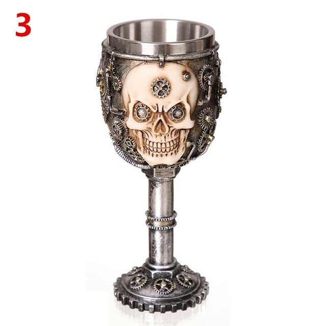 3D Gothic Skull Cup Stainless Steel Resin Fly Dragon Skeleton Design for Bar Party Home Wine Goblet Cups Halloween Gifts