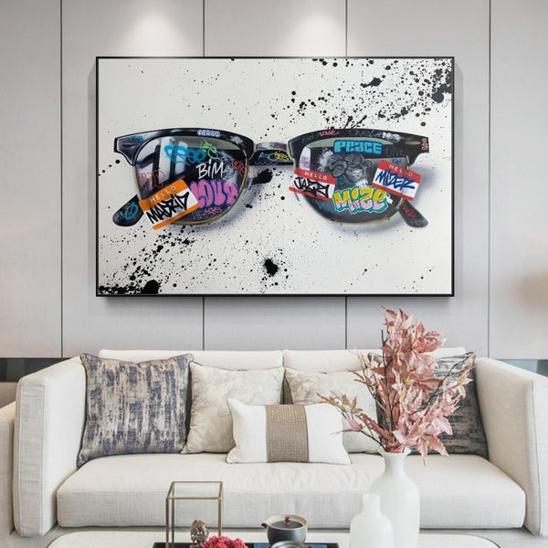 Graffitti Art Sunglasses Canvas Posters and Prints Pop Street Art Glasses Canvas Paintings on The Wall Art Pictures Home Decor