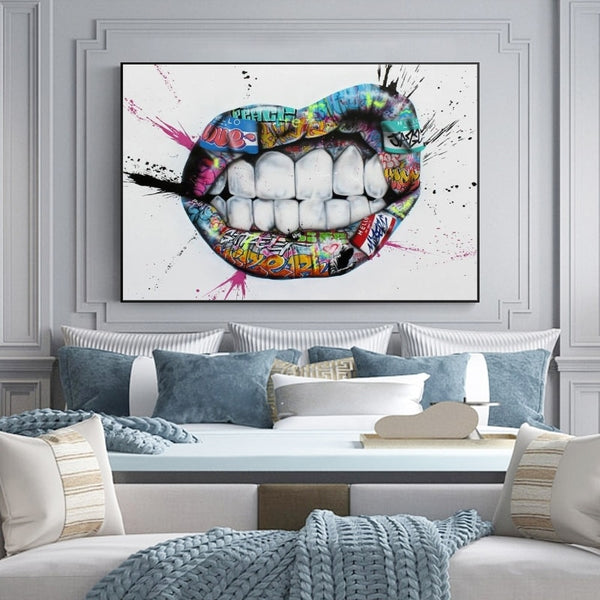 Graffitti Art Inspiration Lips Canvas Posters and Prints Street Wall Art Canvas Paintings Mouth Pictures for Living Room Decor