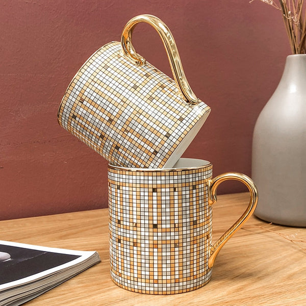 Piece Luxury Noble Design Mosaic Coffee Mugs Nordic Ins Hot Gold Painting Ceramic Water Cups  350ml