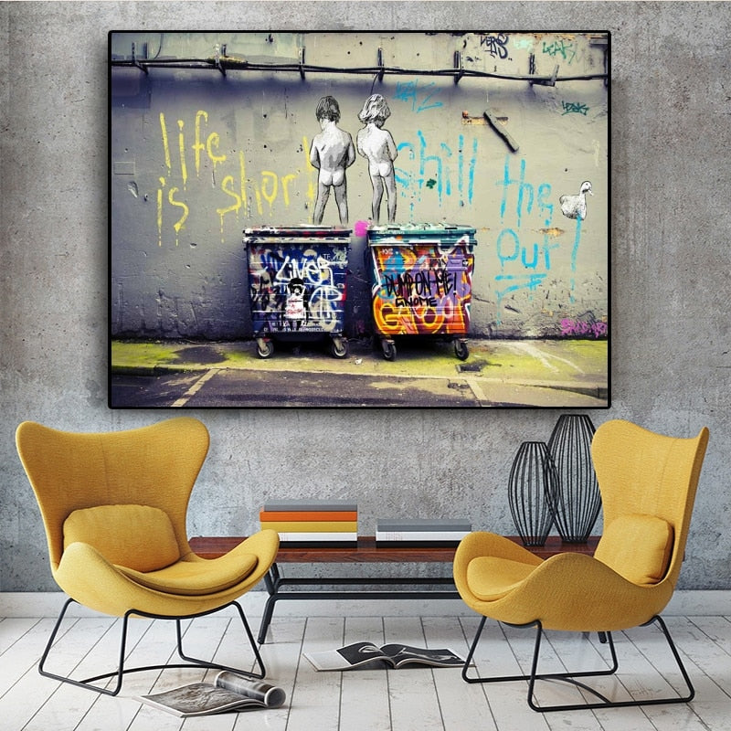 Banksy Street Art " Life Is Short Chill The Duck Out" Posters and Print Graffiti Canvas Painting Wall Pictures for Home Decor