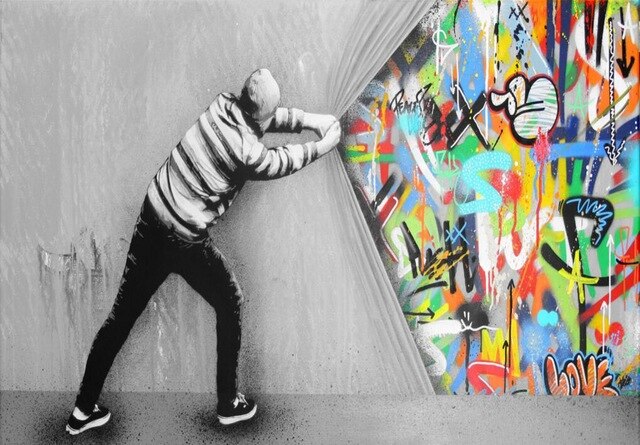 Modern Street Art Pictures Kids Lover Behind The Curtain Graffiti Art Painitngs on the Wall Art Posters and Prints Home Decor
