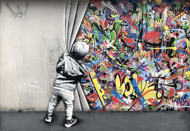 Modern Street Art Pictures Kids Lover Behind The Curtain Graffiti Art Painitngs on the Wall Art Posters and Prints Home Decor