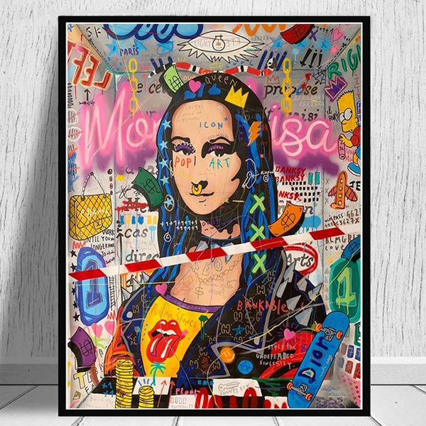 Mona Lisa Street Graffiti Art Posters and Prints Funny Canvas Painting on The Wall Art Picture for Living Room Home Decor