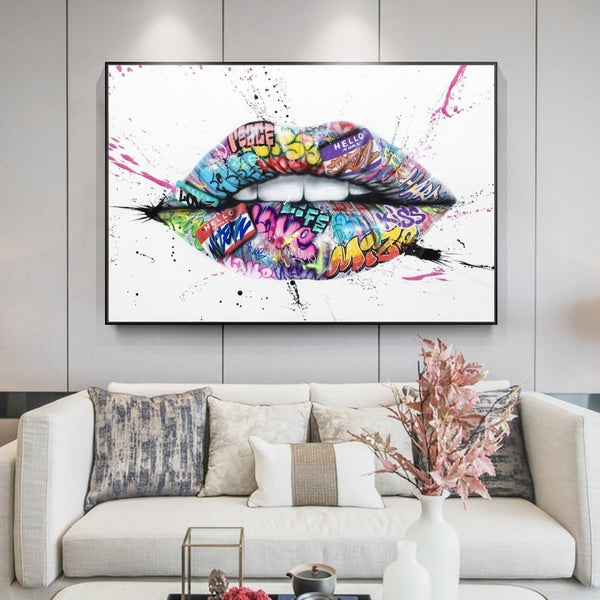 Inspiration Lips Graffitti Art Canvas Posters and Prints Street Kiss Art Canvas Paintings Wall Art Pictures for Living Room Wall