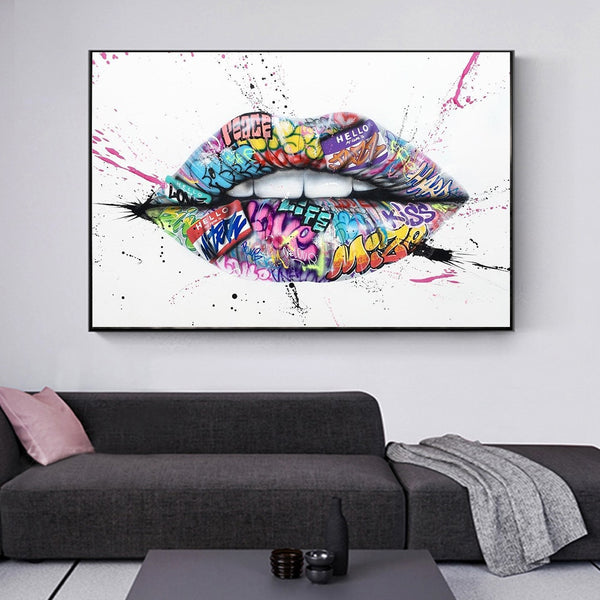 Inspiration Lips Graffitti Street Kiss Art Canvas Posters and Prints Canvas Paintings Wall Art Pictures Cuadros for Living Room